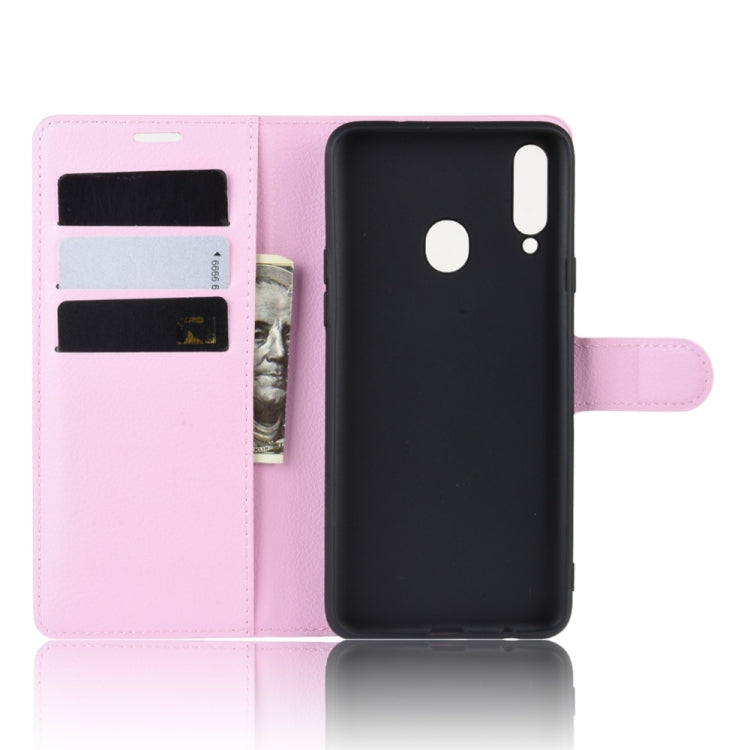 For Galaxy A20s Litchi Texture Horizontal Flip Leather Case with Wallet & Holder & Card Slots