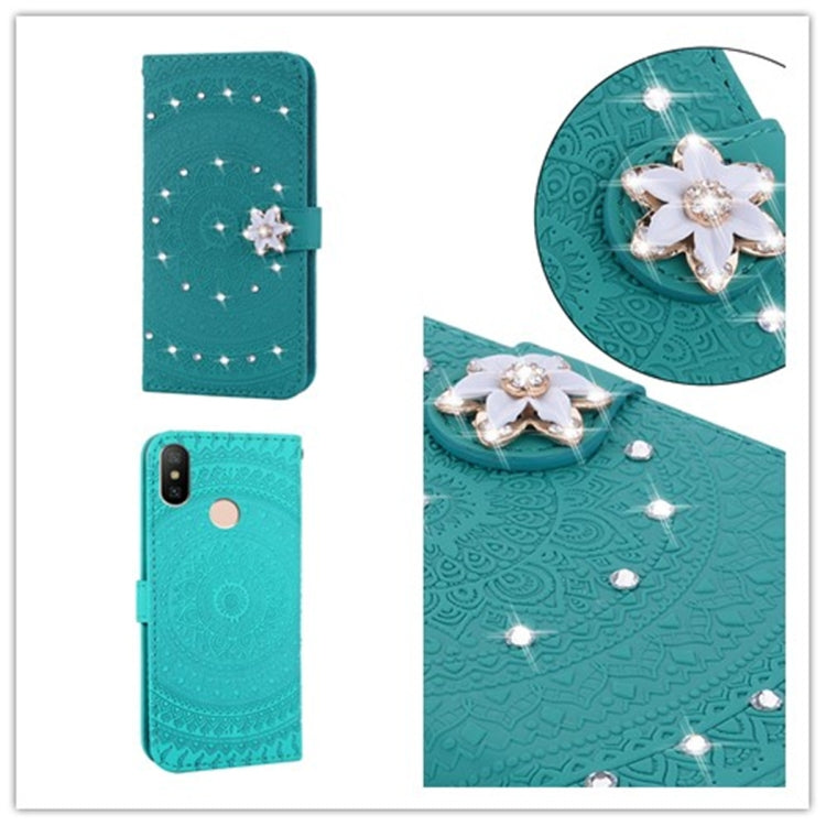 For Xiaomi Redmi Note 7 Pressed Printing Sticking Drill Pattern Horizontal Flip PU Leather Case with Holder & Card Slots & Wallet & & Lanyard