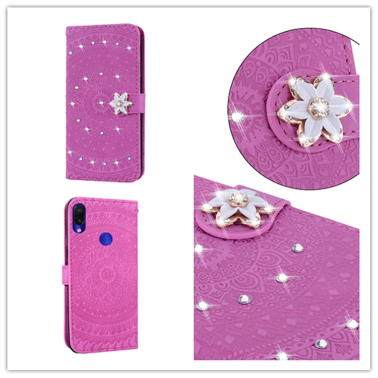For Xiaomi Redmi Note 7 Pressed Printing Sticking Drill Pattern Horizontal Flip PU Leather Case with Holder & Card Slots & Wallet & & Lanyard