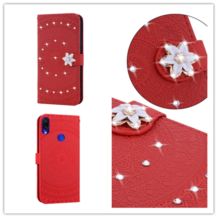 For Xiaomi Redmi Note 7 Pressed Printing Sticking Drill Pattern Horizontal Flip PU Leather Case with Holder & Card Slots & Wallet & & Lanyard