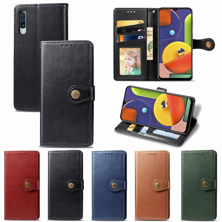 For Galaxy A50S Retro Solid Color Leather Buckle Phone Case with Lanyard & Photo Frame & Card Slot & Wallet & Stand Function