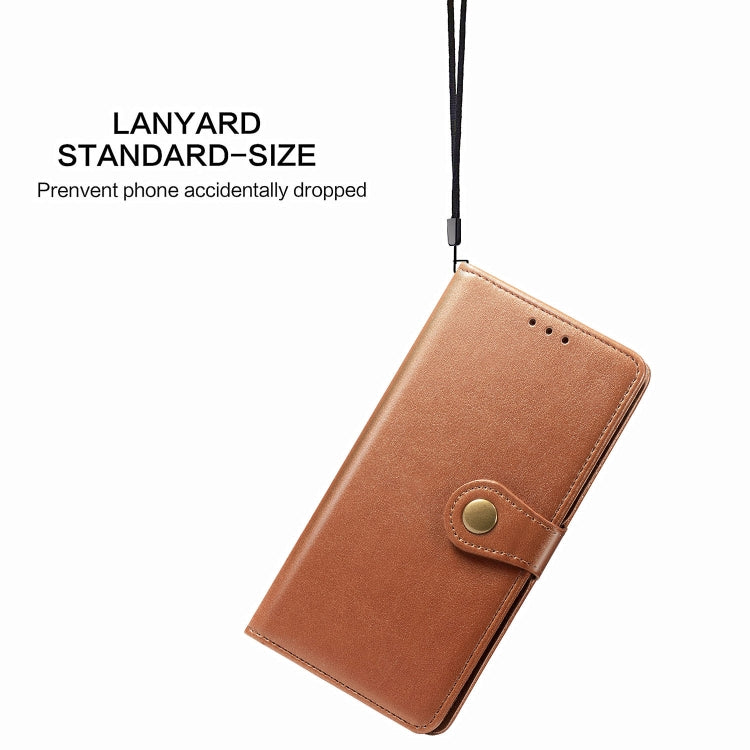 For Galaxy A50S Retro Solid Color Leather Buckle Phone Case with Lanyard & Photo Frame & Card Slot & Wallet & Stand Function