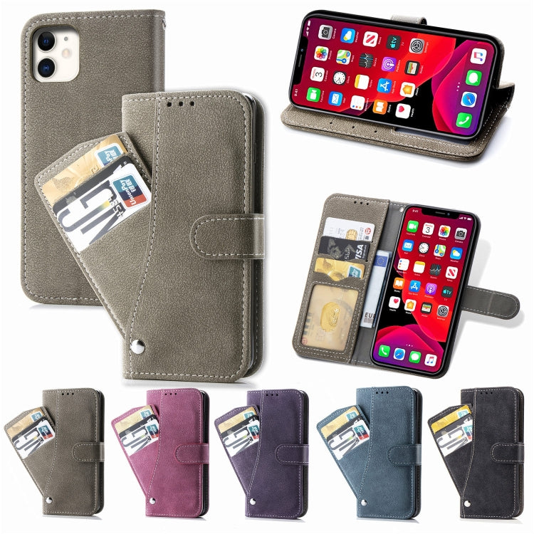 For iPhone 11 Matte Leather Rotary Card Case with Card Slot and Photo Frame and Stand Function