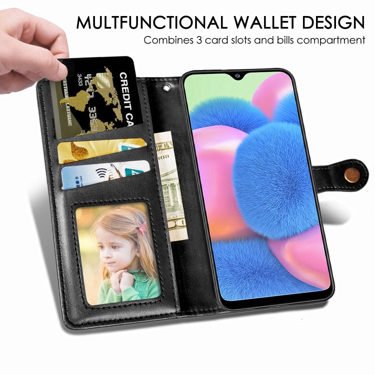 For Galaxy A30S Retro Solid Color Leather Buckle Phone Case with Lanyard & Photo Frame & Card Slot & Wallet & Stand Function