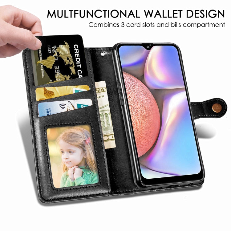 For Galaxy A10S Retro Solid Color Leather Buckle Phone Case with Lanyard & Photo Frame & Card Slot & Wallet & Stand Function