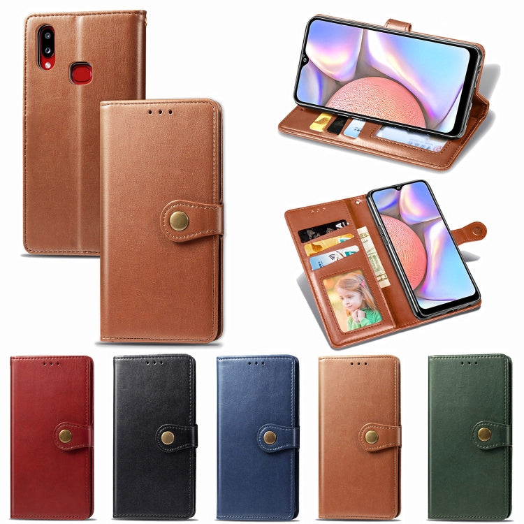 For Galaxy A10S Retro Solid Color Leather Buckle Phone Case with Lanyard & Photo Frame & Card Slot & Wallet & Stand Function