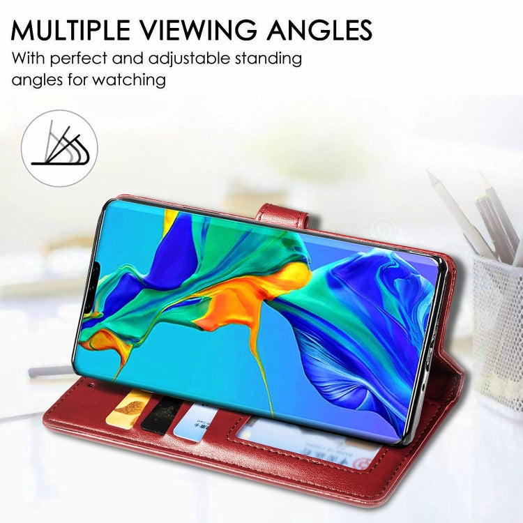 For Huawei Mate 30 Pro  Retro Solid Color Leather Buckle Phone Case with Lanyard & Photo Frame & Card Slot & Wallet & Stand Function