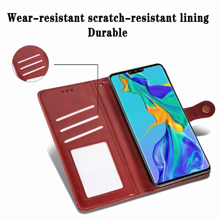 For Huawei Mate 30 Pro  Retro Solid Color Leather Buckle Phone Case with Lanyard & Photo Frame & Card Slot & Wallet & Stand Function