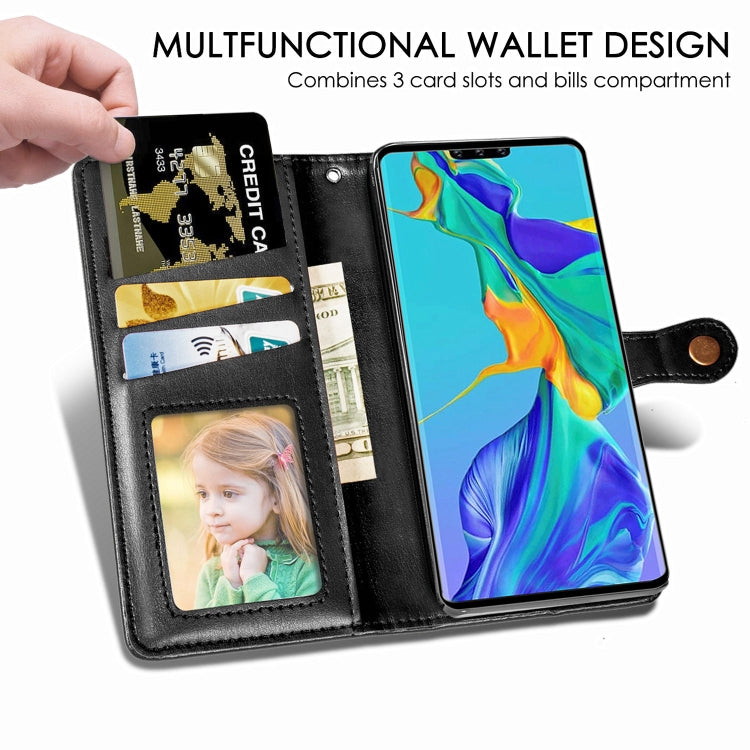For Huawei Mate 30 Pro  Retro Solid Color Leather Buckle Phone Case with Lanyard & Photo Frame & Card Slot & Wallet & Stand Function