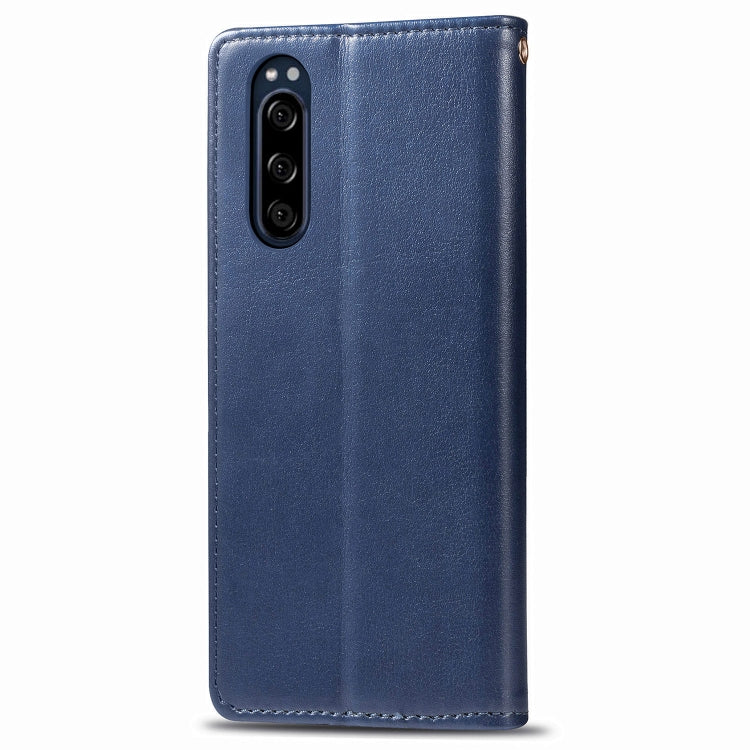 For Sony Xperia 5 Retro Solid Color Leather Buckle Phone Case with Lanyard & Photo Frame & Card Slot & Wallet & Stand Function