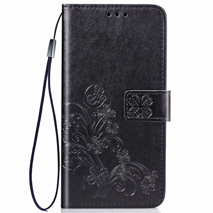 For Galaxy A50S Four-leaf Clasp Embossed Buckle Mobile Phone Protection Leather Case with Lanyard & Card Slot & Wallet & Bracket Function