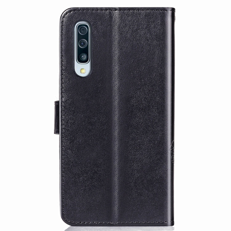 For Galaxy A50S Four-leaf Clasp Embossed Buckle Mobile Phone Protection Leather Case with Lanyard & Card Slot & Wallet & Bracket Function