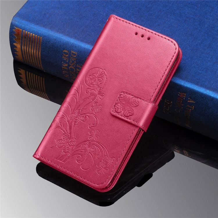 For Galaxy A50S Four-leaf Clasp Embossed Buckle Mobile Phone Protection Leather Case with Lanyard & Card Slot & Wallet & Bracket Function