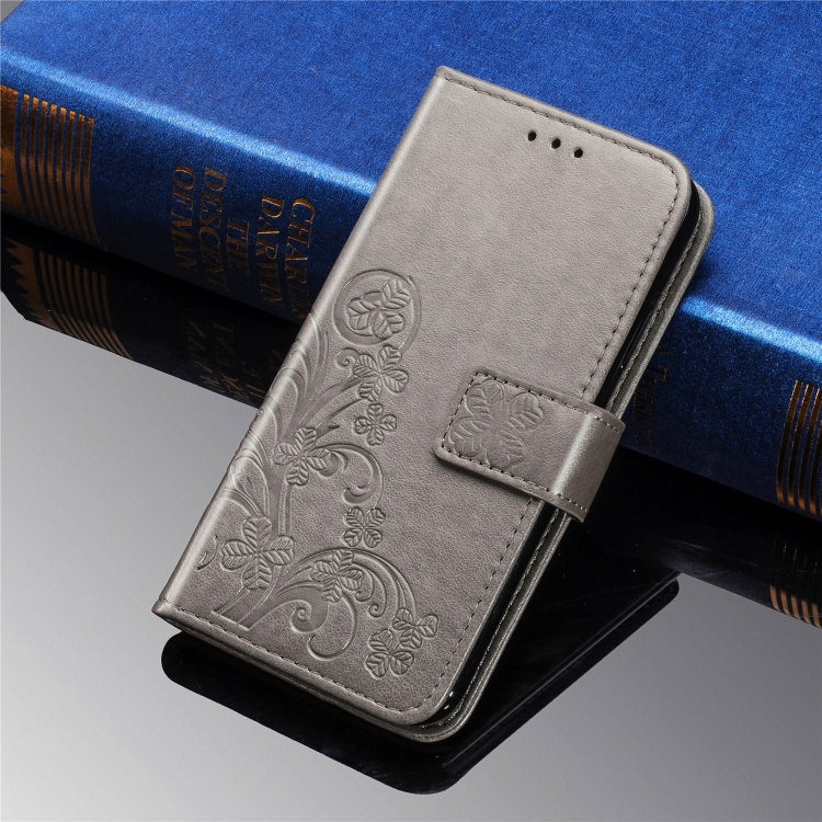 For Galaxy A50S Four-leaf Clasp Embossed Buckle Mobile Phone Protection Leather Case with Lanyard & Card Slot & Wallet & Bracket Function