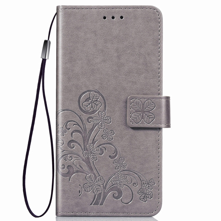 For Galaxy A50S Four-leaf Clasp Embossed Buckle Mobile Phone Protection Leather Case with Lanyard & Card Slot & Wallet & Bracket Function