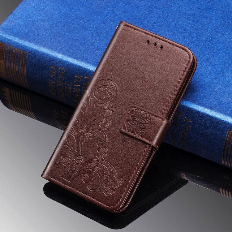 For Galaxy A50S Four-leaf Clasp Embossed Buckle Mobile Phone Protection Leather Case with Lanyard & Card Slot & Wallet & Bracket Function