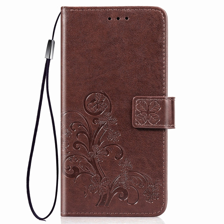 For Galaxy A50S Four-leaf Clasp Embossed Buckle Mobile Phone Protection Leather Case with Lanyard & Card Slot & Wallet & Bracket Function