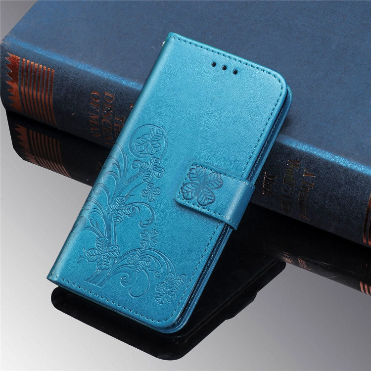 For Galaxy A50S Four-leaf Clasp Embossed Buckle Mobile Phone Protection Leather Case with Lanyard & Card Slot & Wallet & Bracket Function