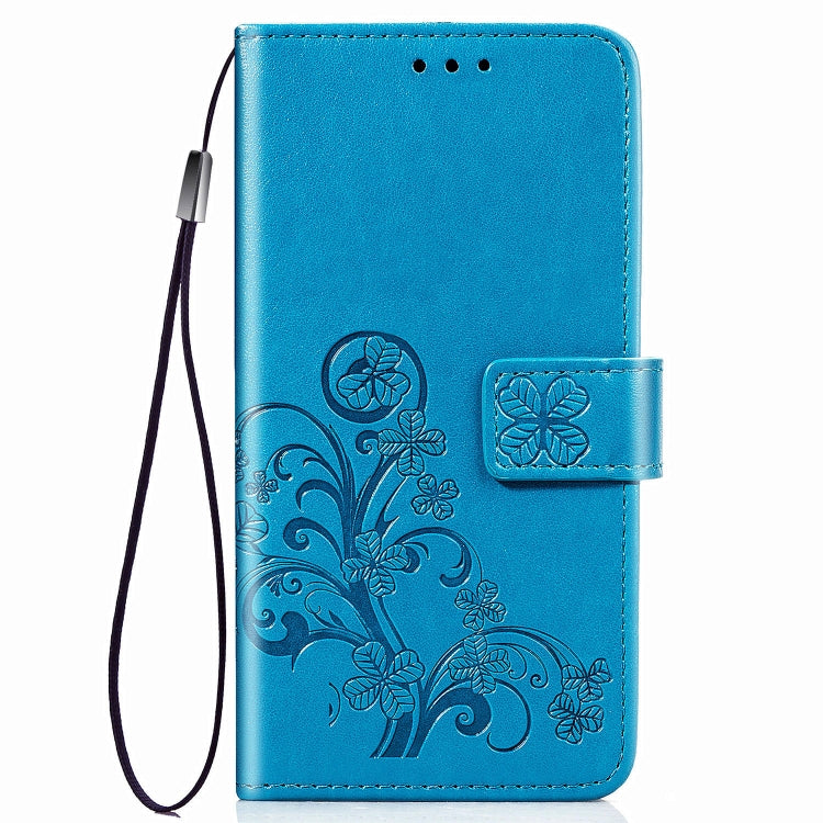 For Galaxy A50S Four-leaf Clasp Embossed Buckle Mobile Phone Protection Leather Case with Lanyard & Card Slot & Wallet & Bracket Function