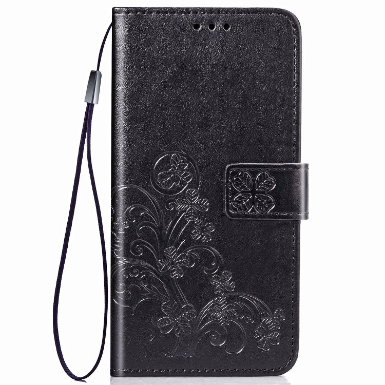 For Galaxy A20S Four-leaf Clasp Embossed Buckle Mobile Phone Protection Leather Case with Lanyard & Card Slot & Wallet & Bracket Function