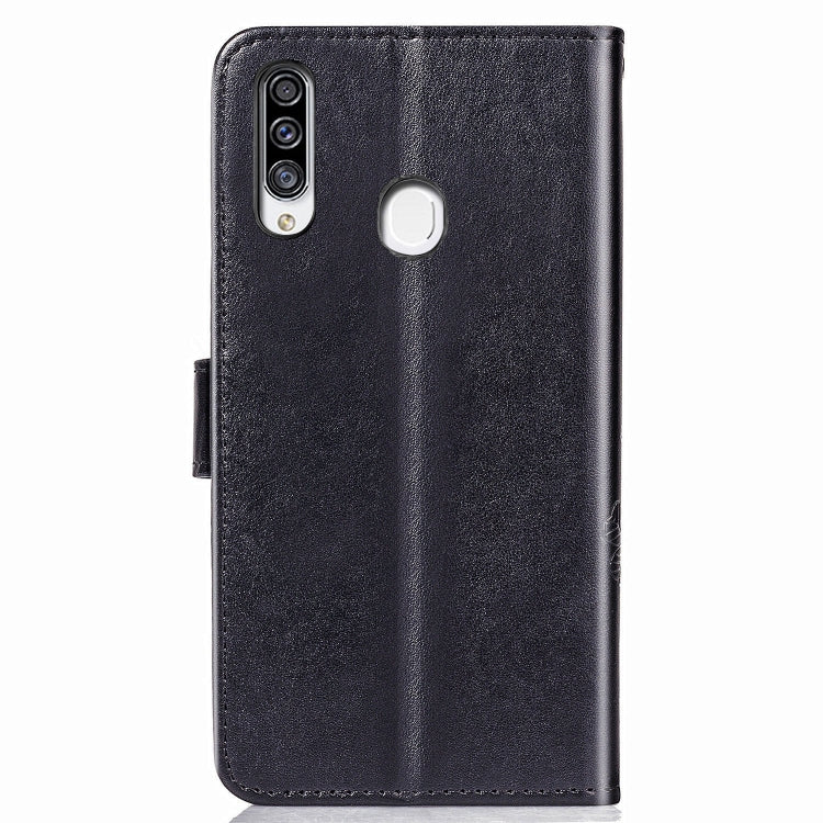 For Galaxy A20S Four-leaf Clasp Embossed Buckle Mobile Phone Protection Leather Case with Lanyard & Card Slot & Wallet & Bracket Function