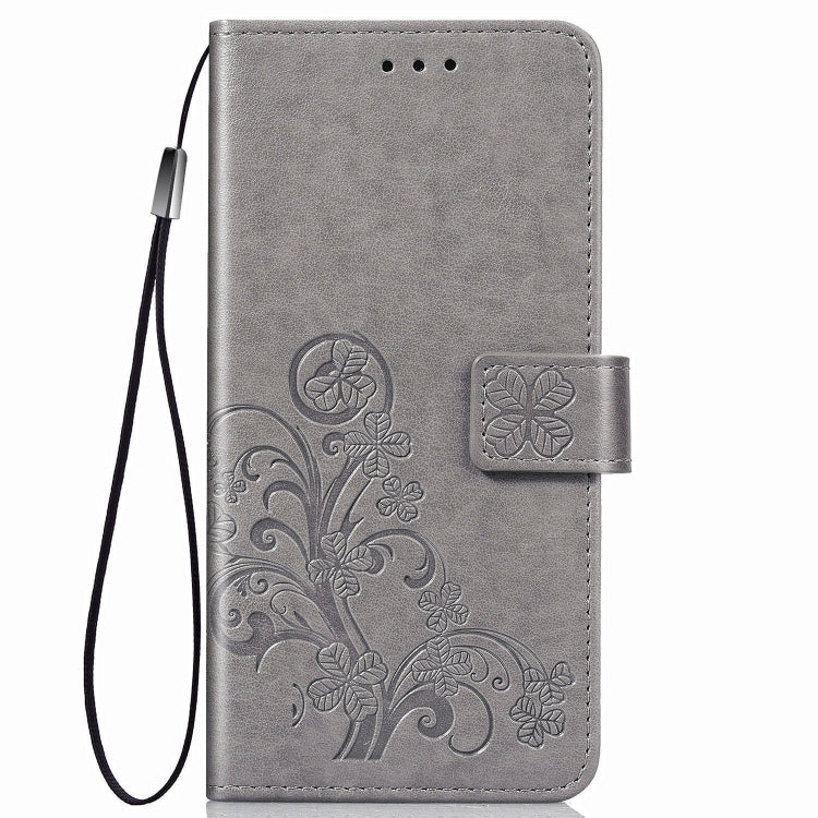 For Galaxy A20S Four-leaf Clasp Embossed Buckle Mobile Phone Protection Leather Case with Lanyard & Card Slot & Wallet & Bracket Function