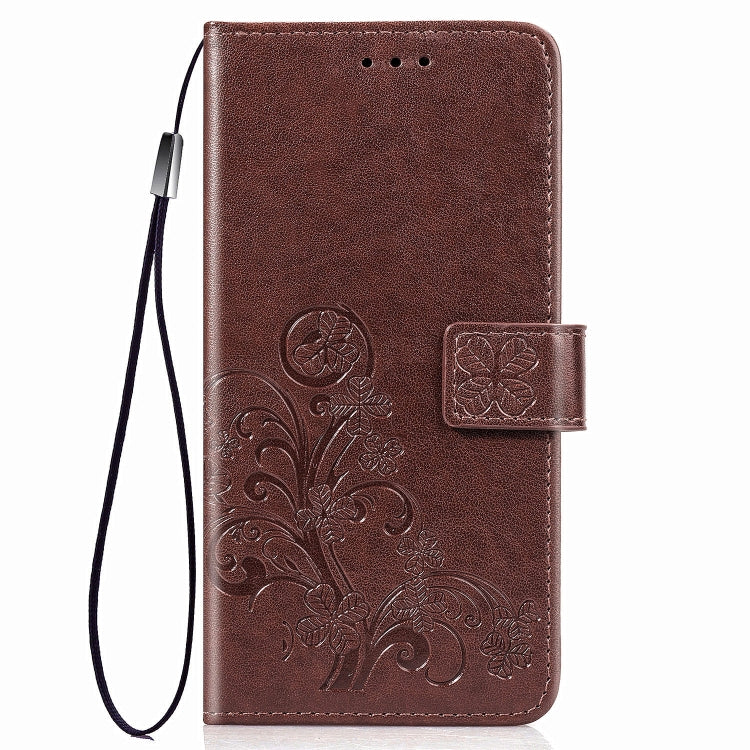 For Galaxy A20S Four-leaf Clasp Embossed Buckle Mobile Phone Protection Leather Case with Lanyard & Card Slot & Wallet & Bracket Function