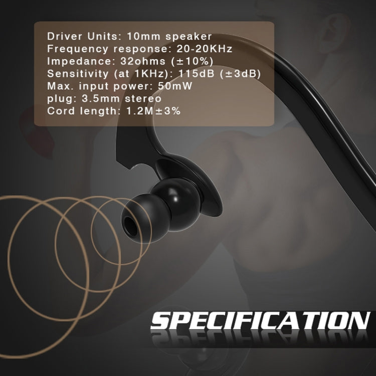 MDR-J039 Waterproof IPX7 10mm Speaker Ergonomic Wired Earhook Earphone Support Underwater Sports