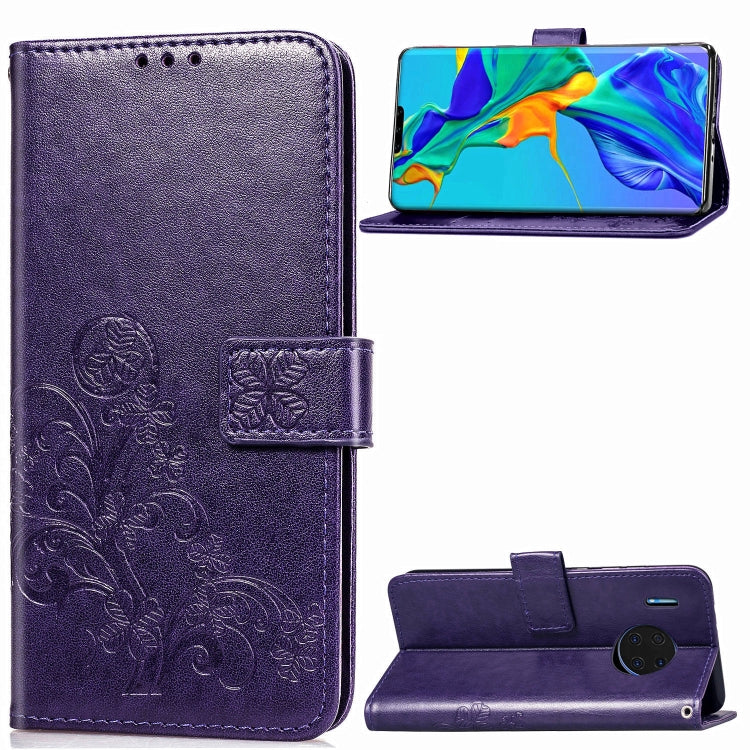 For Huawei Mate 30 Pro Four-leaf Clasp Embossed Buckle Mobile Phone Protection Leather Case with Lanyard & Card Slot & Wallet & Bracket Function