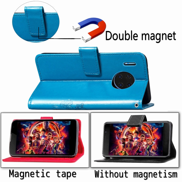 For Huawei Mate 30 Pro Four-leaf Clasp Embossed Buckle Mobile Phone Protection Leather Case with Lanyard & Card Slot & Wallet & Bracket Function