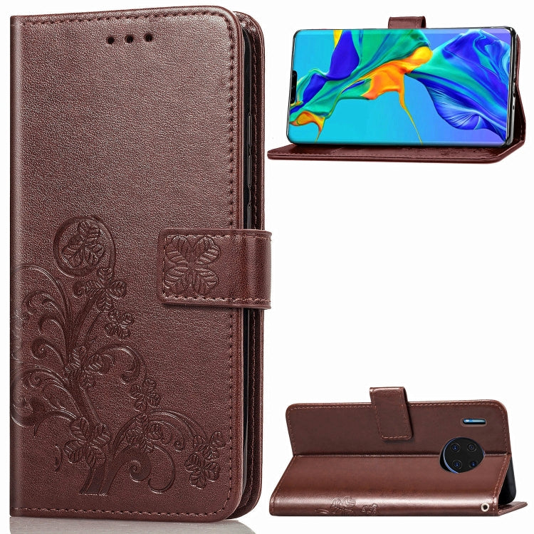 For Huawei Mate 30 Pro Four-leaf Clasp Embossed Buckle Mobile Phone Protection Leather Case with Lanyard & Card Slot & Wallet & Bracket Function