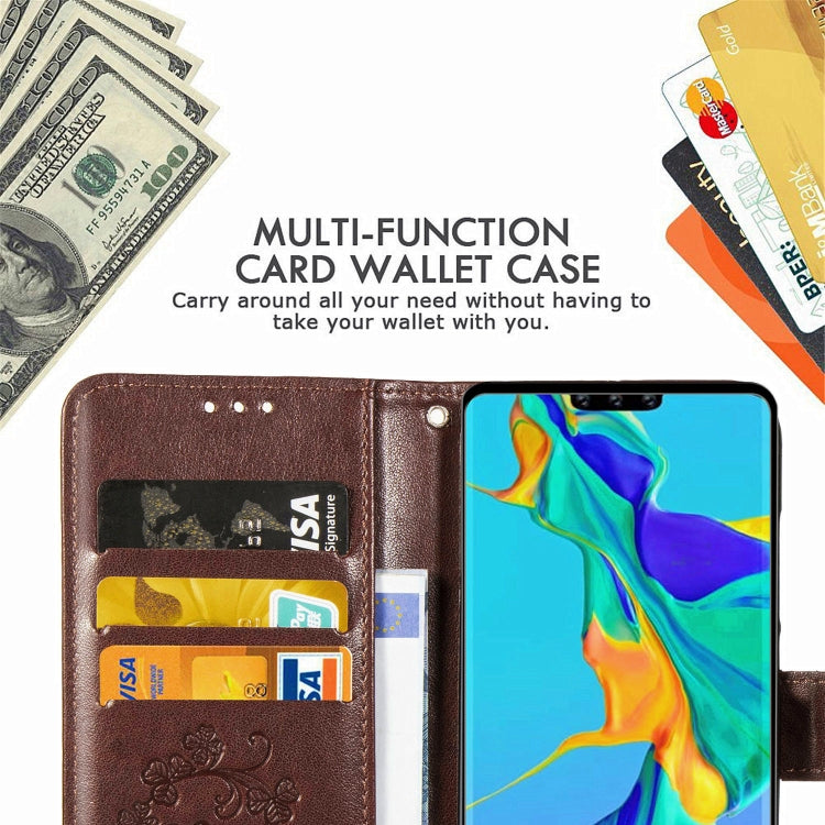 For Huawei Mate 30 Pro Four-leaf Clasp Embossed Buckle Mobile Phone Protection Leather Case with Lanyard & Card Slot & Wallet & Bracket Function