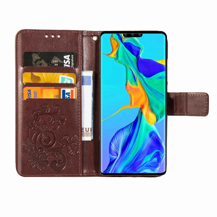For Huawei Mate 30 Pro Four-leaf Clasp Embossed Buckle Mobile Phone Protection Leather Case with Lanyard & Card Slot & Wallet & Bracket Function