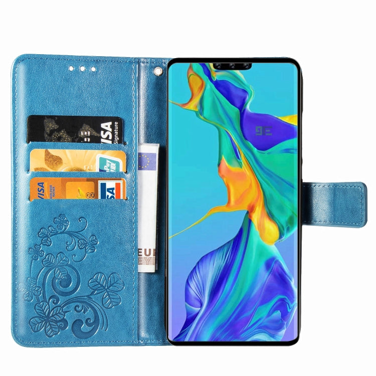 For Huawei Mate 30 Pro Four-leaf Clasp Embossed Buckle Mobile Phone Protection Leather Case with Lanyard & Card Slot & Wallet & Bracket Function