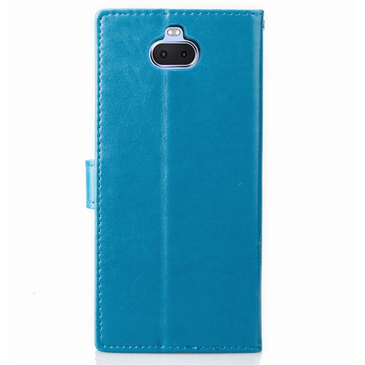 For Sony Xperia 20 Four-leaf Clasp Embossed Buckle Mobile Phone Protection Leather Case with Lanyard & Card Slot & Wallet & Bracket Function