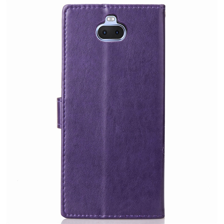 For Sony Xperia 20 Four-leaf Clasp Embossed Buckle Mobile Phone Protection Leather Case with Lanyard & Card Slot & Wallet & Bracket Function