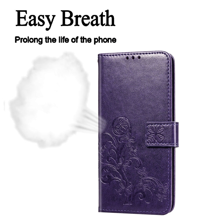 For Sony Xperia 5 Four-leaf Clasp Embossed Buckle Mobile Phone Protection Leather Case with Lanyard & Card Slot & Wallet & Bracket Function