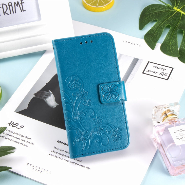 For Moto E6  Four-leaf Clasp Embossed Buckle Mobile Phone Protection Leather Case with Lanyard & Card Slot & Wallet & Bracket Function