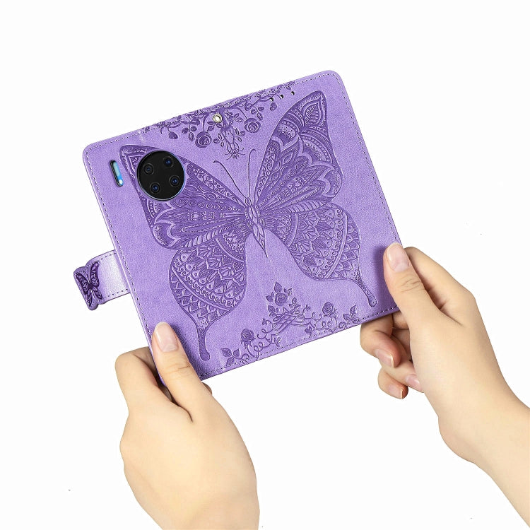 For Huawei Mate 30 Pro Butterfly Love Flower Embossed Horizontal Flip Leather Case with Bracket / Card Slot / Wallet / Lanyard