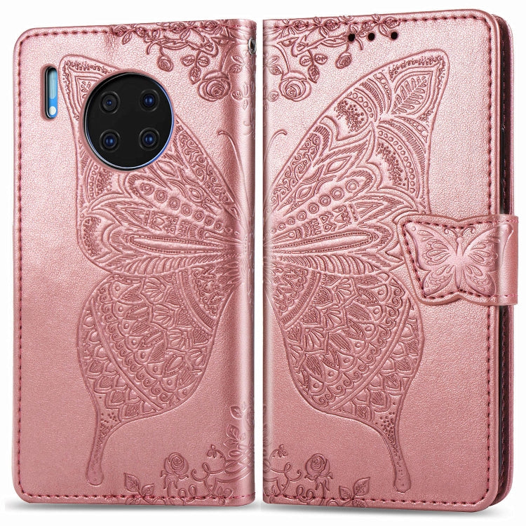For Huawei Mate 30 Pro Butterfly Love Flower Embossed Horizontal Flip Leather Case with Bracket / Card Slot / Wallet / Lanyard