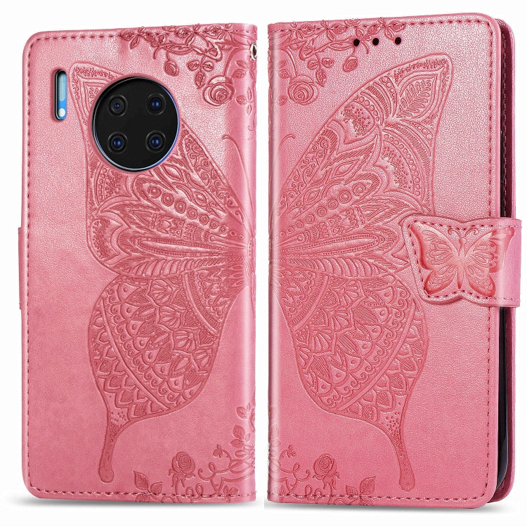 For Huawei Mate 30 Pro Butterfly Love Flower Embossed Horizontal Flip Leather Case with Bracket / Card Slot / Wallet / Lanyard