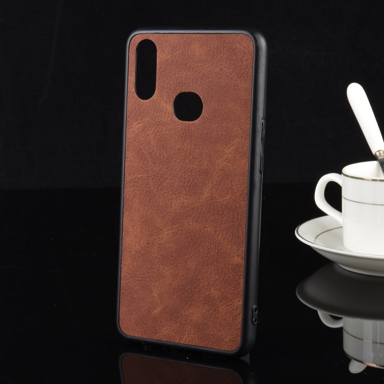 For Galaxy A10s Shockproof Sheep Skin PC + PU + TPU Case(Brown)