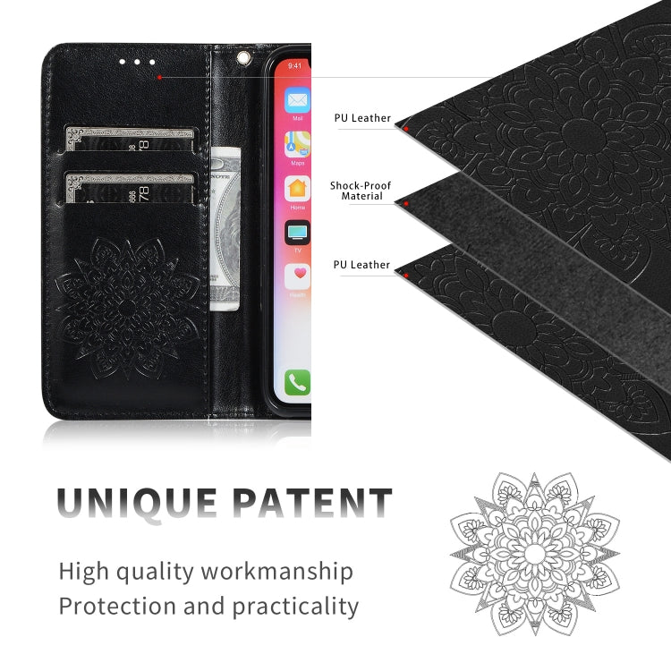 For iPhone 11 Embossed Kaleidoscope Flower Left and Right Open Leather Case, with Stand & Card Slot & Wallet