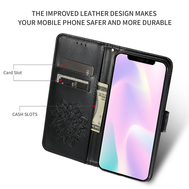 For iPhone 11 Embossed Kaleidoscope Flower Left and Right Open Leather Case, with Stand & Card Slot & Wallet