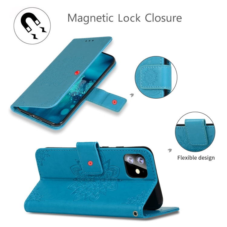 For iPhone 11 Embossed Kaleidoscope Flower Left and Right Open Leather Case, with Stand & Card Slot & Wallet