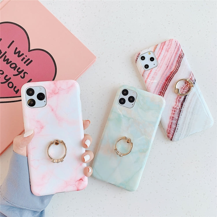 For iPhone 11 TPU Smooth Marble with Ring Metal Rhinestone Bracket Mobile Phone Protective Case