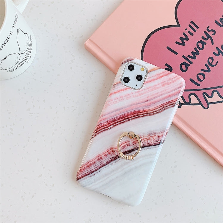 For iPhone 11 TPU Smooth Marble with Ring Metal Rhinestone Bracket Mobile Phone Protective Case