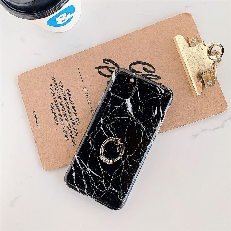For iPhone 11 Pro TPU Smooth Marble with Ring Metal Rhinestone Bracket Mobile Phone Protective Case