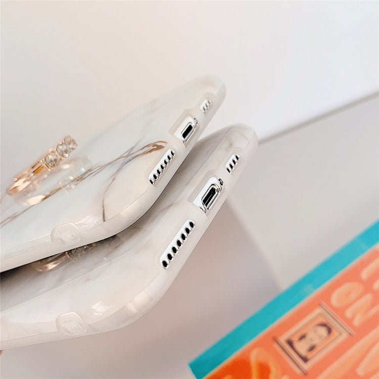 For iPhone 11 Pro TPU Smooth Marble with Ring Metal Rhinestone Bracket Mobile Phone Protective Case