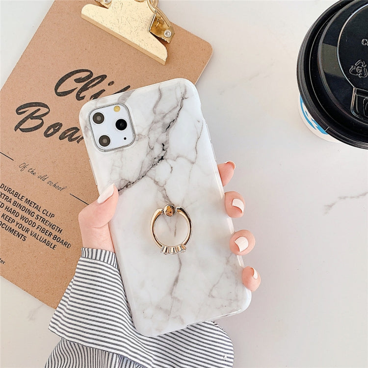For iPhone 11 Pro TPU Smooth Marble with Ring Metal Rhinestone Bracket Mobile Phone Protective Case